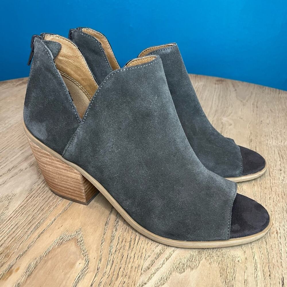 Susina Carina Lea Open Toe Bootie Women’s Size 7.5 Gray Suede Block Heel